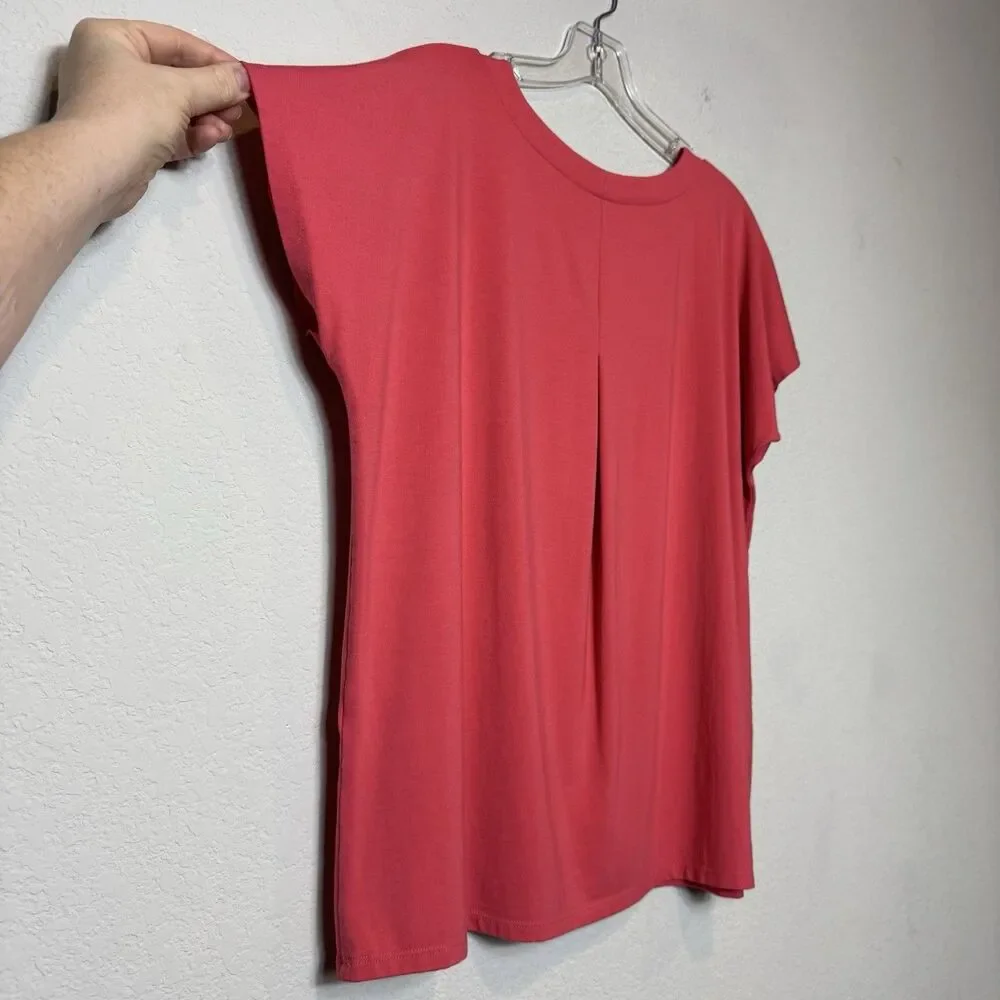 J. Jill Luxe Supima Cotton Scoop Neck Tee Shirred Back Cinnabar Red Women’s Sz M - Picture 7 of 7